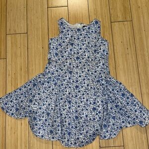 Ralph Lauren 3T Floral Sundress Sleeveless scallop hem Back Zip White & Blue